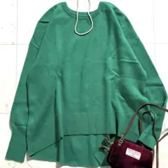 美品♪ スローブイエナ ウォッシャブルスムース クルーネックニット LL相当 緑