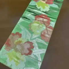 和風テーブルランナー　　79花柄黄緑