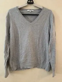 ④UNIQLO ライトグレー綿カシミアV セーター XL レディース