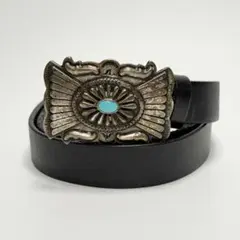 ポロラルフローレン　コンチョ　ターコイズ　レザーベルト　シルバー　ブラック　XS