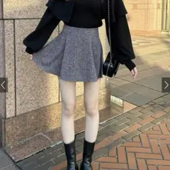 GRL インパン裏地付きツイードフレアミニスカート