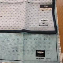 未使用、renoma、青色、薄手、 ハンカチ、魚、釣り竿、魚釣り、2枚セット