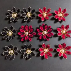 つまみ細工お花のパーツ　赤黒 豪華二重剣つまみ　　二重剣つまみ