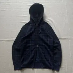 OLD UNIQLO オンブレチェック柄 Wジップ短丈パーカー SグランジY2K
