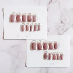 韓国ネイル　うる艶　マグネット　ピンク　グレージュ　クリアフレンチ　ミラーライン