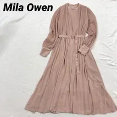 Mila Owen ミラオーウェン　プリーツシフォンワンピース　ピンクベージュ