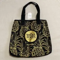 【新品・未使用】 Whole Foods ハワイ　パイナップル柄エコバッグ　黒