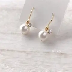 09｜ ホワイト 8mm クリスタル パール ピアス イヤリング アクセサリー