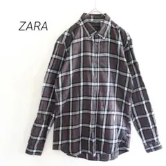 ♦︎ ZARA チェックシャツ 秋冬 レイヤード 古着 羽織り　グレー　ザラ