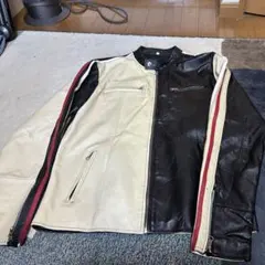 レザージャケット ホワイト/ブラック ストライプ