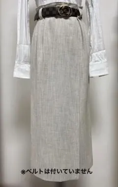 リネン調 巻きスカート風 ロングスカート グレー スリット入り 9号