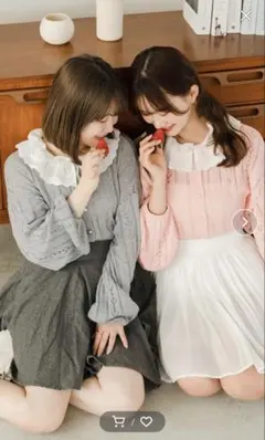 【あかちゃすコラボ】コットンレースフリルニットカーディガン／グレー