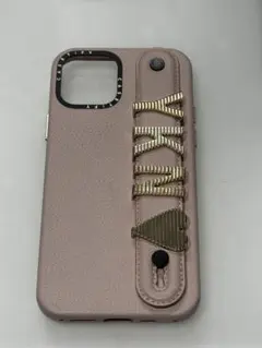 ケースティファイ　ピンク レザー風 iPhone12Proケース 金属装飾付き