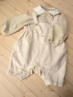 ベージュのロンパース・カバーオールセット　80cm