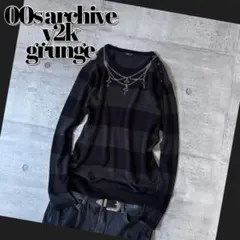 00s striped crew neck l/s knit y2k punk