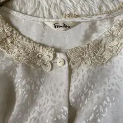 レース襟 ジャガード ブラウス 花柄 レオパード柄　長袖 レトロ　 古着風