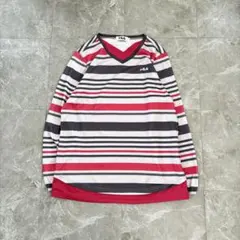 カットソー カジュアル スポーツ ストライプ Vネック ユニセックス ピンクグレ