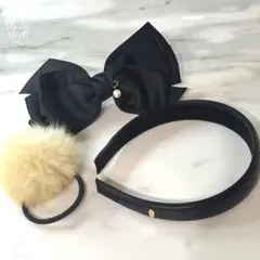 ヘアアクセサリー　3点セット　綺麗系　カチューシャ　ヘアゴム　バレッタ　リボン