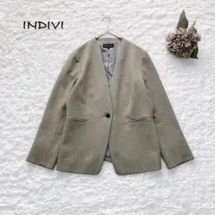 インディヴィ　23AW ウールライク　ノーカラージャケット 13号　XL
