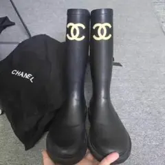 CHANEL レインブーツ ロング ブラック 36 - メルカリ