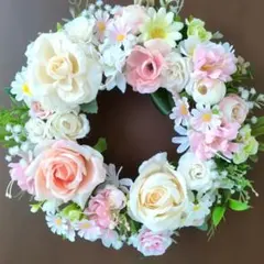 ❤パステルカラーの清楚で美しいフラワーリース 30cm 玄関リース