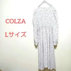 COLZA コルザ 花柄 ロングワンピース ブルー系 総柄 ウエストゴム