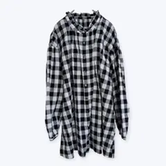 ブラック ギンガム チェック フリル 長袖 チュニック