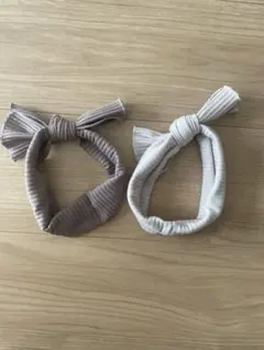 リブ編みリボン付きヘアバンド2個セット