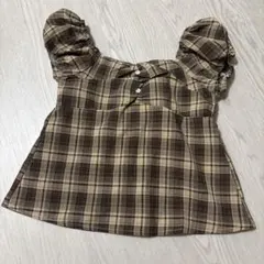 キッズ チェック柄 パフスリーブ ブラウス 8Y