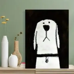 ミッドセンチュリー キャンバス ポスター 白 犬 レトロ インテリア