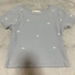 リボン刺繍 グレー 半袖Tシャツ Mサイズのサムネイル