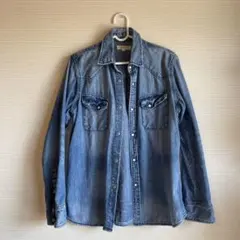 【美品】ナノユニバース　ライトブルー　デニムシャツ 長袖 ポケット付き　メンズ