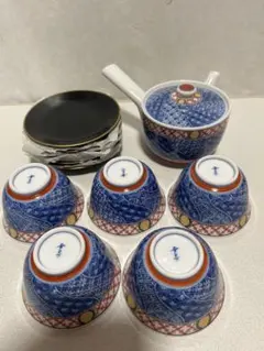 ⑩ 昭和レトロ　幸泉　赤絵　瑞祥　急須と湯呑みと茶碗セット　未使用品