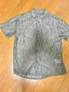 グレー ペイズリー柄 半袖シャツ