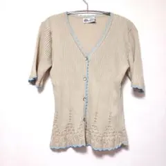 ホワイトイタリヤード　リブニット半袖カーディガン