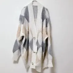 未使用✨ グレイル【F】ダイヤ柄Vネックニットニットカーディガン チュニック丈