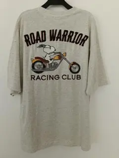 SNOOPY スヌーピー 刺繍 Tシャツ ROAD WARRIOR グレーL