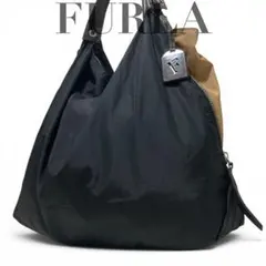 y2k FURLA フルラ　ハンドバッグ　トート　ナイロン　ロゴチャーム　黒のサムネイル