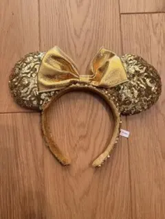 ゴールドスパンコールミッキー耳カチューシャ