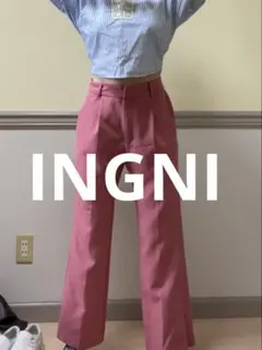 ピンク、ズボン、INGNI 、ストレート、ワイド？無地シンプルスラックスイージー