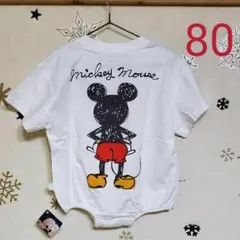 ラスト1点 お値下げ ベビー80センチ　白ミッキー　ロンパース