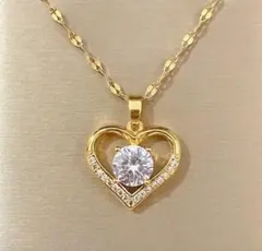 ネックレス 【爆売れ】 大きいハート サージカルステンレス czダイヤ✨ ゴール