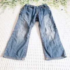 【ミキハウス】デニムパンツ 100 女の子 ウエストゴム 花柄 キッズ ジーンズ