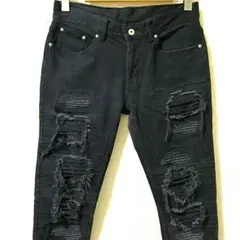 BLACKFRAME★ダメージ加工/蛇腹ストレッチバイカーデニムパンツ