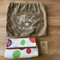 イルビゾンテ　がま口ポーチ　財布　ドット柄　マーブル　レザー