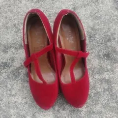 レッド スエード風 ハイヒール 36