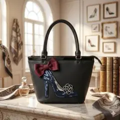 【人気】GALLERY VISCONTI ハイヒール刺繍トートバッグ ブラック