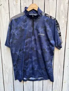 □kaepa 青メッシュ　迷彩柄　ハーフジップtシャツ