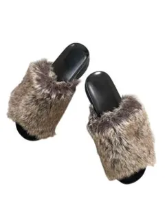 ファー付きスライドサンダル グレー Lサイズ