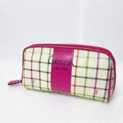 良品　コーチ　PVCｘレザー　ピンク　ポーチ